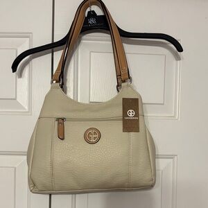 Giani Bernini Cream and Tan Leather Shoulder Bag